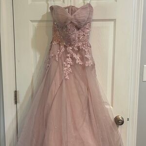 Elegant Pink Strapless Prom Dress